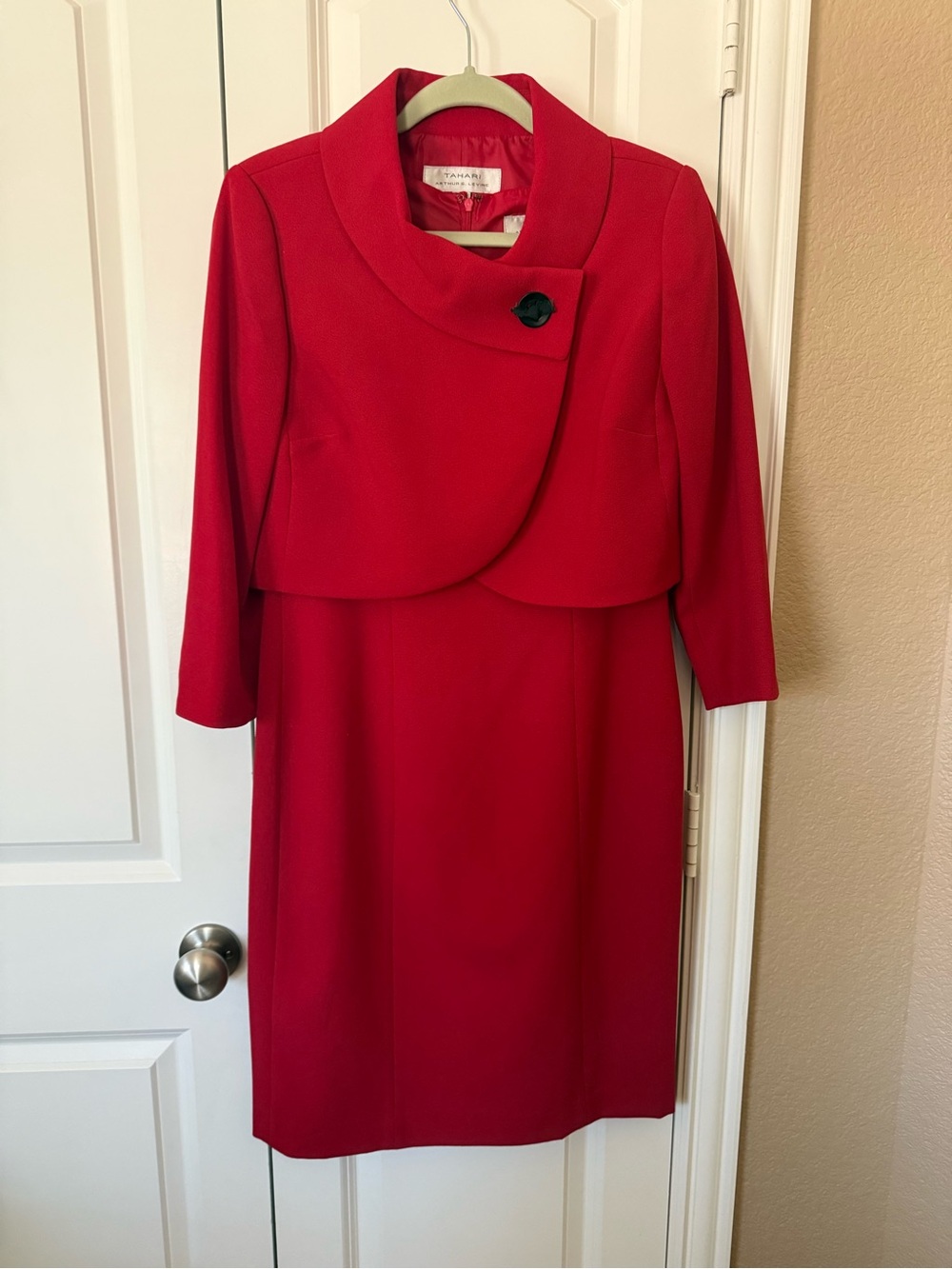 Tahari Red Two-Piece Sheath Dress with Cropped Jacket